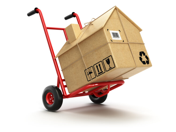 Delivery Or Moving Houseconcept Hand Truck With Cardboard Box A Delivery Or Moving Houseconcept Hand Truck With Cardboard Box A